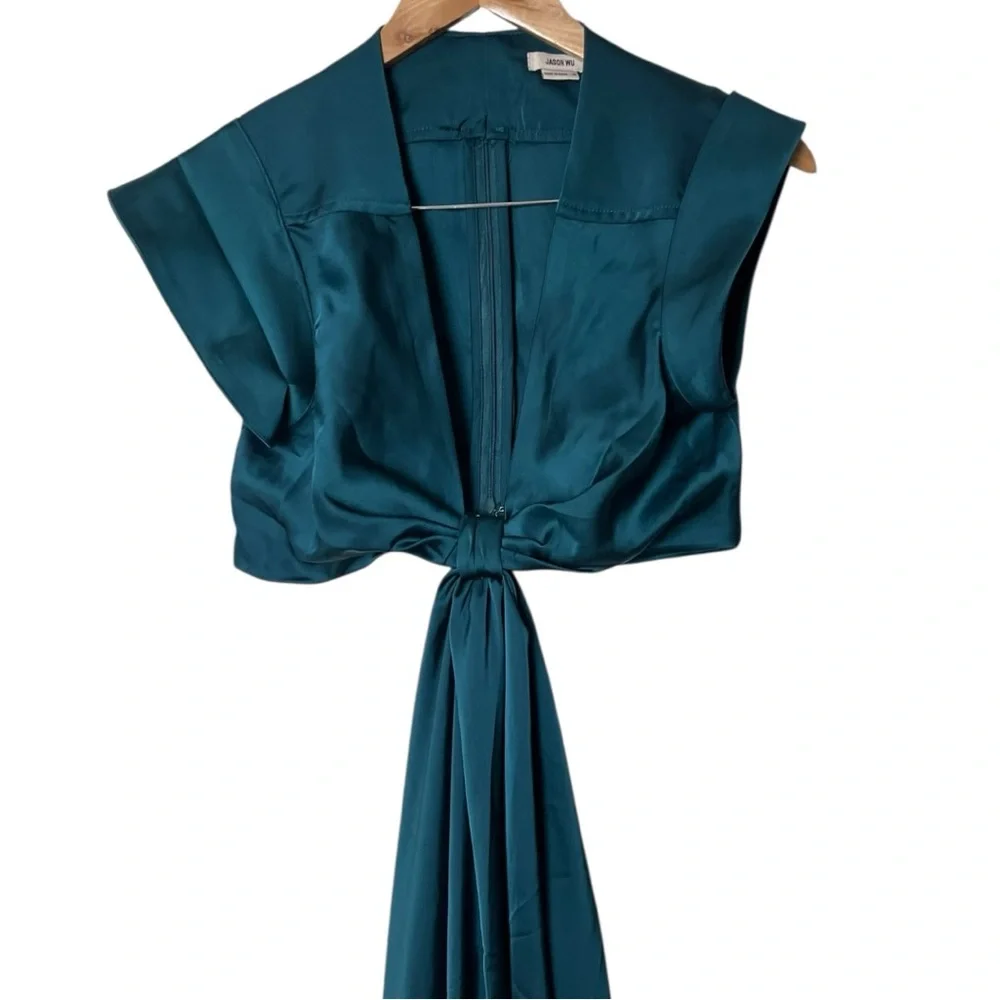 Jason Wu Satin Midi Teal Green Cutout Dress M - Picture 6 of 15